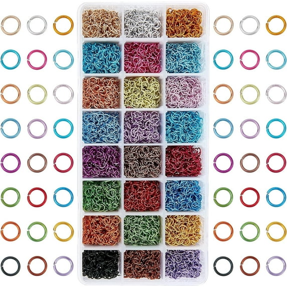 8400pcs Aluminum Open Jump Rings 6mm Chainmail Rings Open Jump Rings 24 Color Jewelry Findings for Choker Necklaces Bracelet Earring Chain Maille Jewelry Making