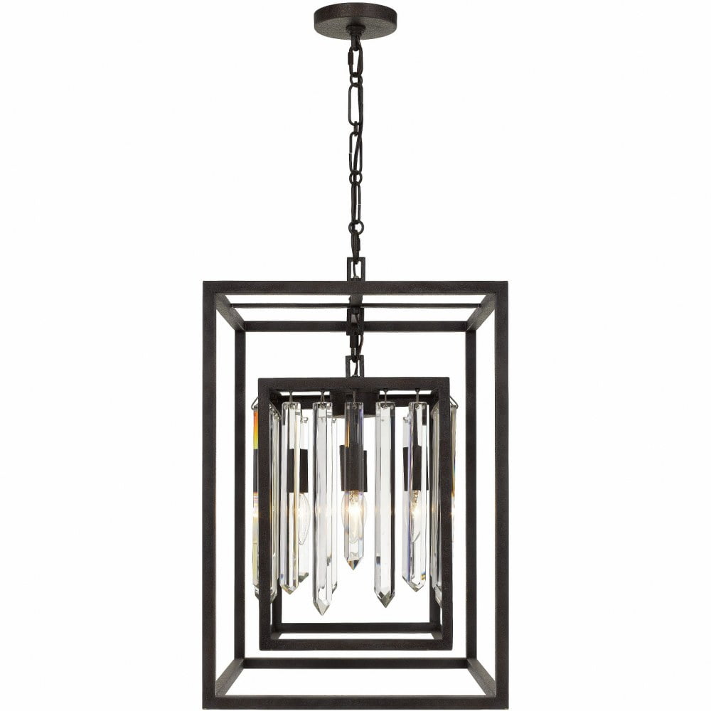 Mini Forged Bronze Cage Chandelier with Crystal Beads
