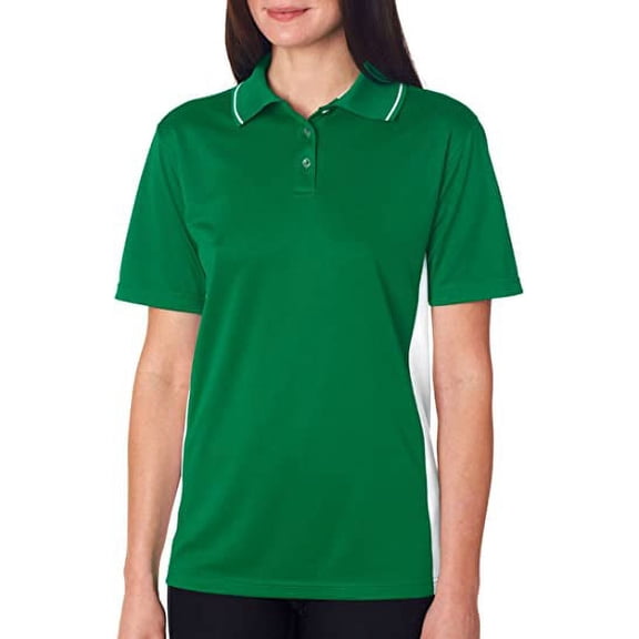 8406L UltraClub Ladies Cool Dry Sport Two-Tone Polo Kelly Green/White - 2XL