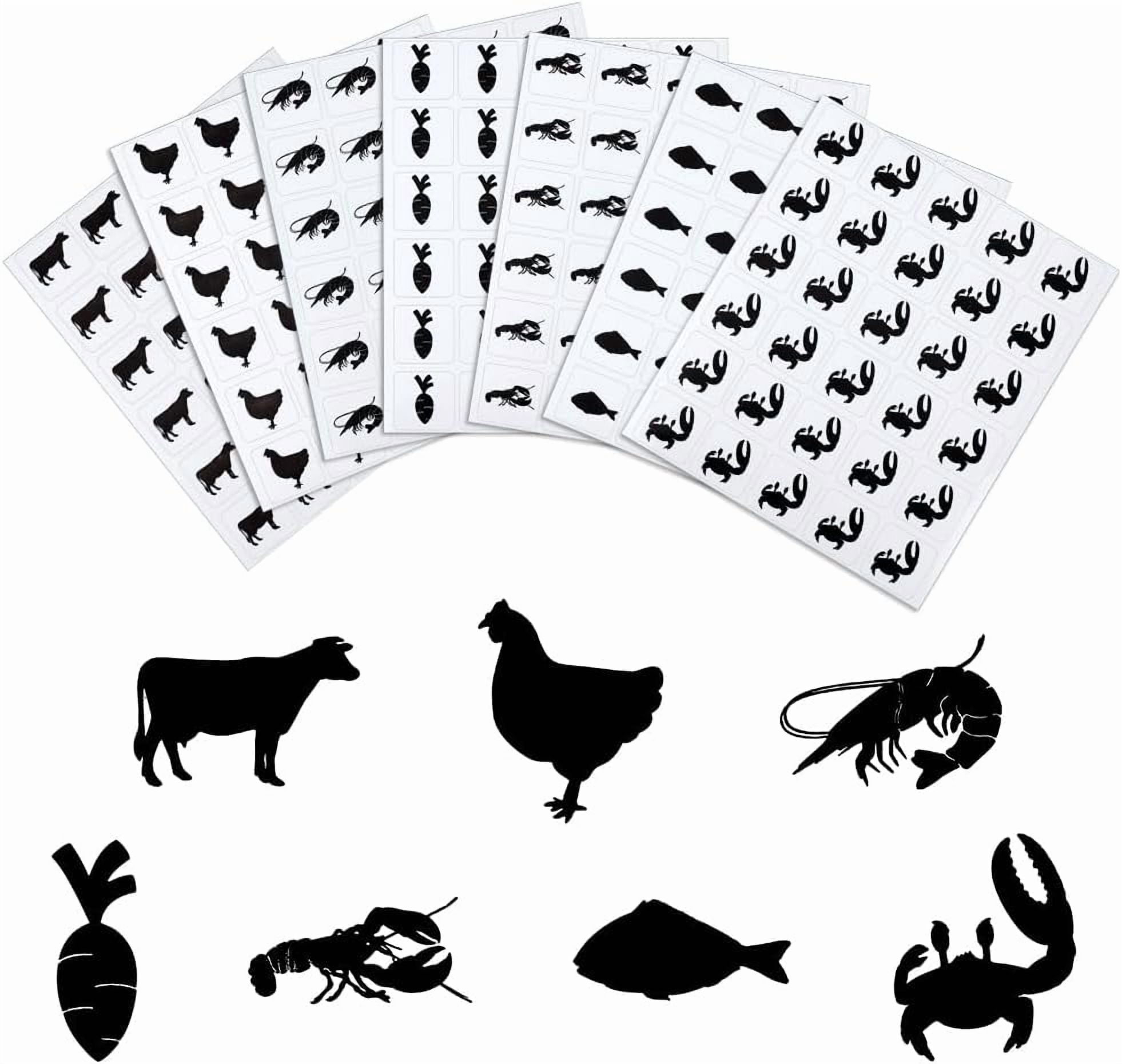 1 Inch Food 840pcs 7 Styles Black Meal Stickers 1 Inch Food Choice Sticker Fish ...