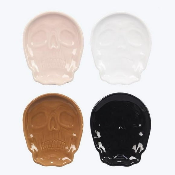 84197 - Young's Inc. Spooky Chic Ceramic Skull Trinket Dish, 4 Assorted, 4.5-Inch