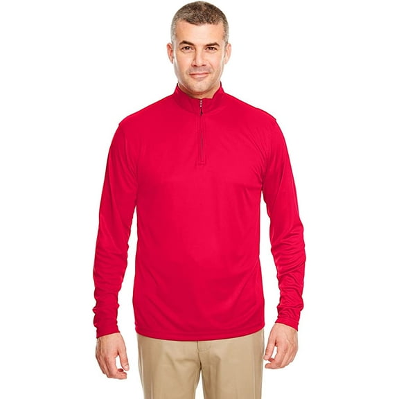 8424 UltraClub Men's Cool & Dry Sport Performance 1/4-Zip Red 3XL