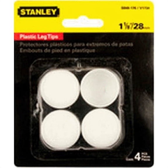 849176 1-1/8" White Plastic Leg Tips Round