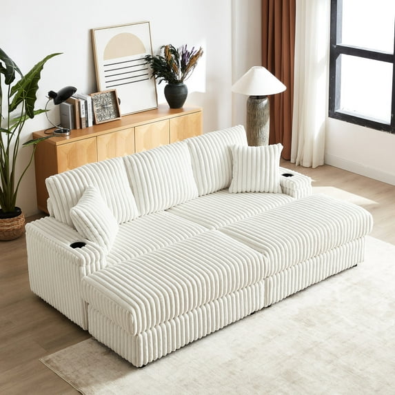 84Inch Sofa Upholstered in Corduroy with Ottoman & Storage / Relaxing Seating for Family