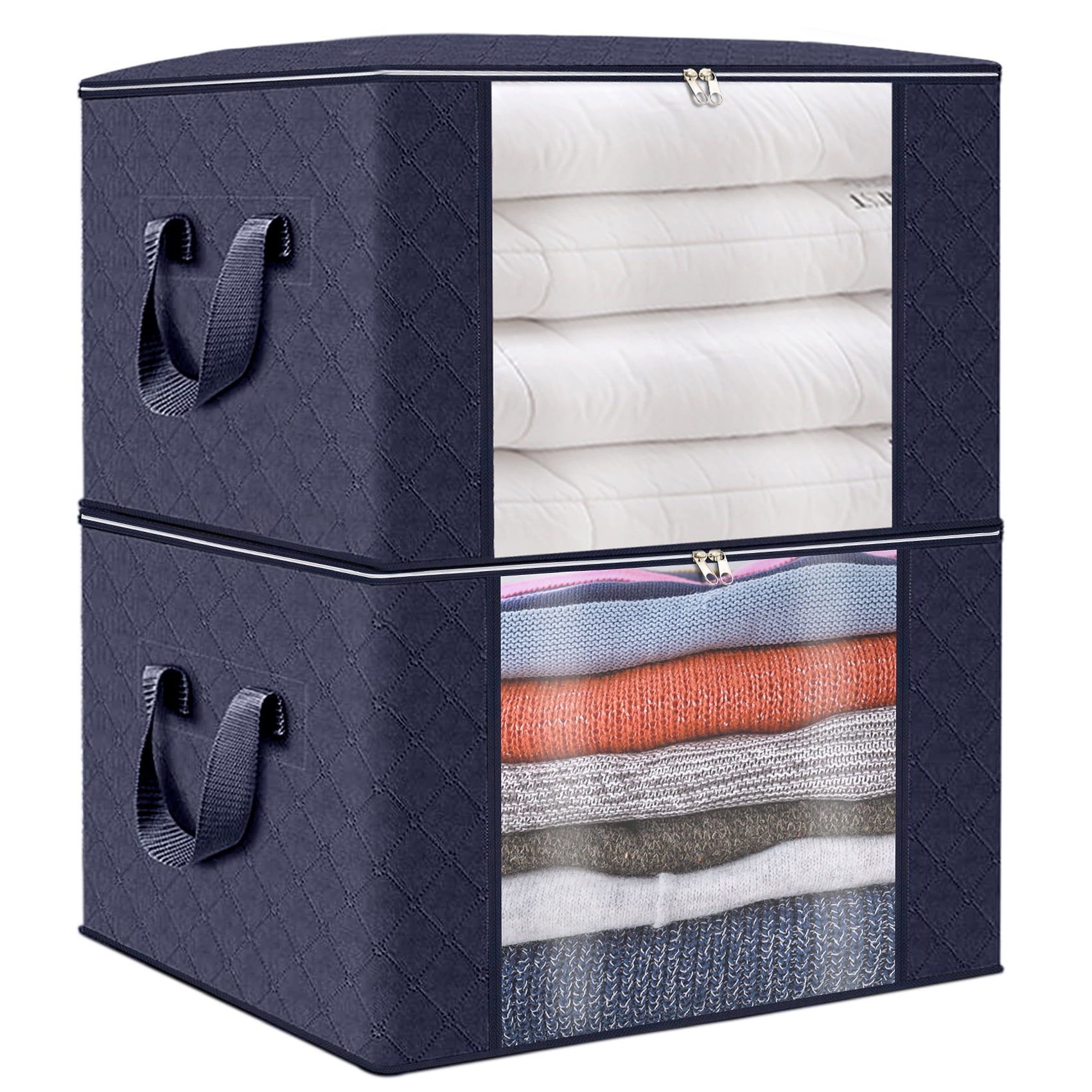 84L Large Clothes Storage Bags, 2 Pack Blanket Storage Bag with Zipper