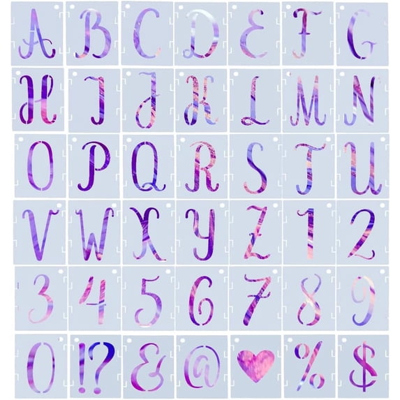 84PCS Letter Stencils 2 Inch Reusable Plastic Alphabet Numbers Symbols Templates Interlocking Letters Stencil for Painting on Wood Wall Fabric Rock Chalkboard Signage and DIY Art Projects
