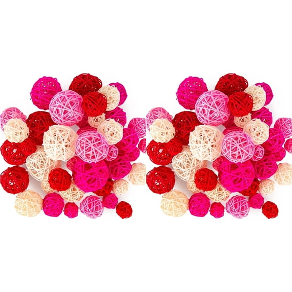 84PCS Wicker Rattan Balls, Pink Rattan Balls Bowl Fillers Vase Fillers for Wedding for Birthday Party Home Table Decor