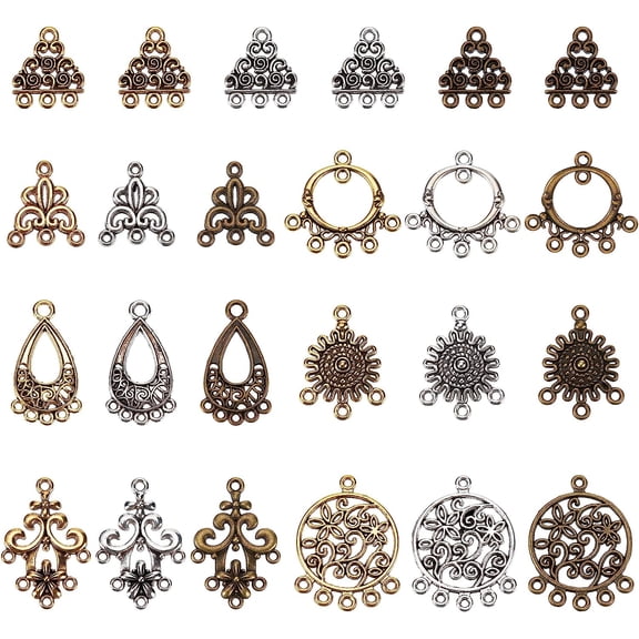 84Pcs 21 Style Tibetan Style Alloy Chandelier Component Links Mixed Shapes Mixed Color 18~35.5x15.5~26.5x1~3.5mm Hole: 1~1.5mm 4pcs/style