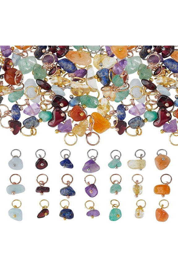 84Pcs 21 Styles Natural Gemstone Charms Stone Charms Bulk Mixed Gemstone Pendants Irregular Stone Chip Pendants with Platinum Gold Rose Gold Loop for Jewelry Making