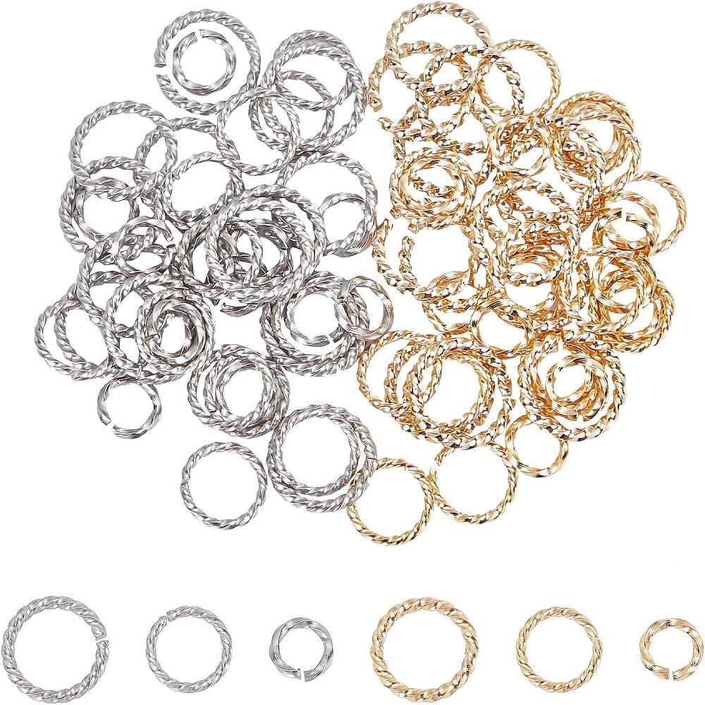 84Pcs 6 Style 304 Stainless Steel Open Jump Rings Twisted Round Golden ...
