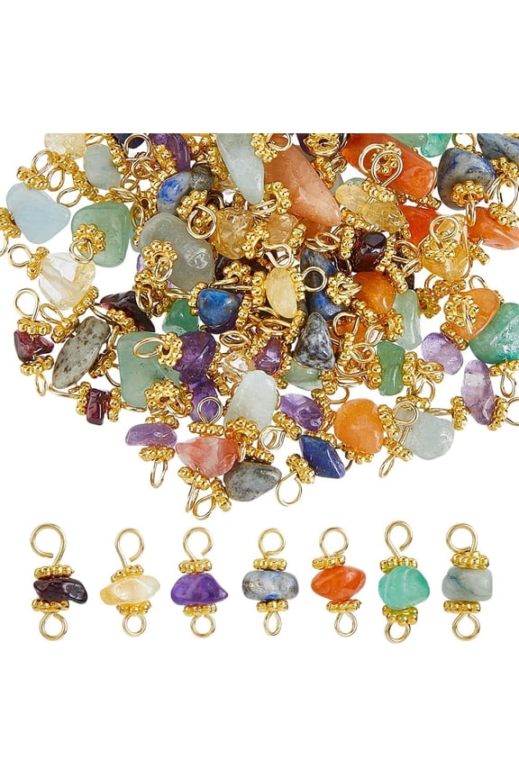 84Pcs 7 Colors Gemstone Chip Charms Natural Stone Link Charms Quartz Crystal Charm Connectors DIY Jewelry Making for Women's Necklaces Bracelets Anklets Earrings