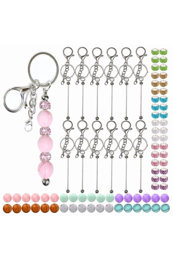 84Pcs Beadable Keychains Set,Keychains Bulk for Keychain Making Accessories with Silicone Beads Spacer Beads