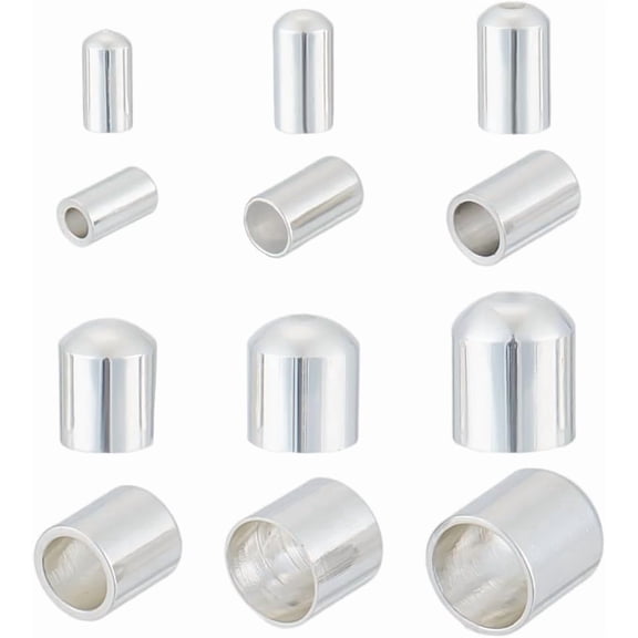 84Pcs Cord End Cap 6 Style End Cap 925 Sterling Silver Brass Tube Crimp Bead Small Barrel End Tip Terminators Bead Cap DIY