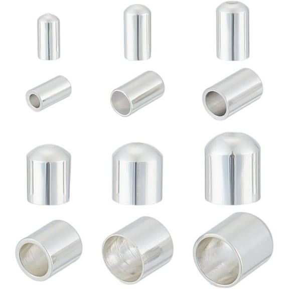 84Pcs Cord End Cap 6 Style End Cap 925 Sterling Silver Brass Tube Crimp Bead Small Barrel End Tip Terminators Bead Cap for Jewelry Making Bracelets Necklace DIY Craft Leather Cord Finding