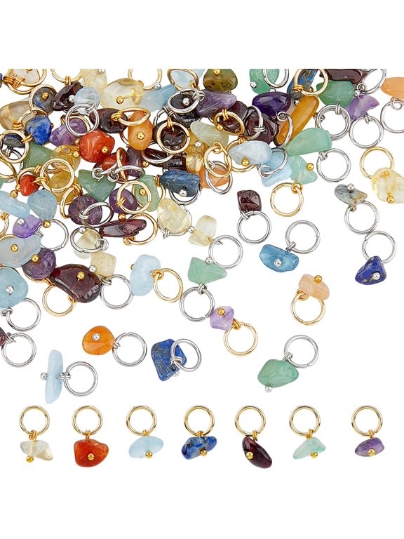 84Pcs Natural Mixed Pendants Gemstone Charms Stone Charms with Stainless Steel Jump Ring for Earring Necklace Bracelet Jewelry Making
