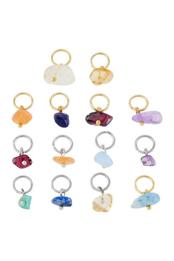 84Pcs Natural Mixed Pendants Gemstone Charms Stone Charms with Stainless Steel Jump Ring for Earring Necklace Bracelet Jewelry