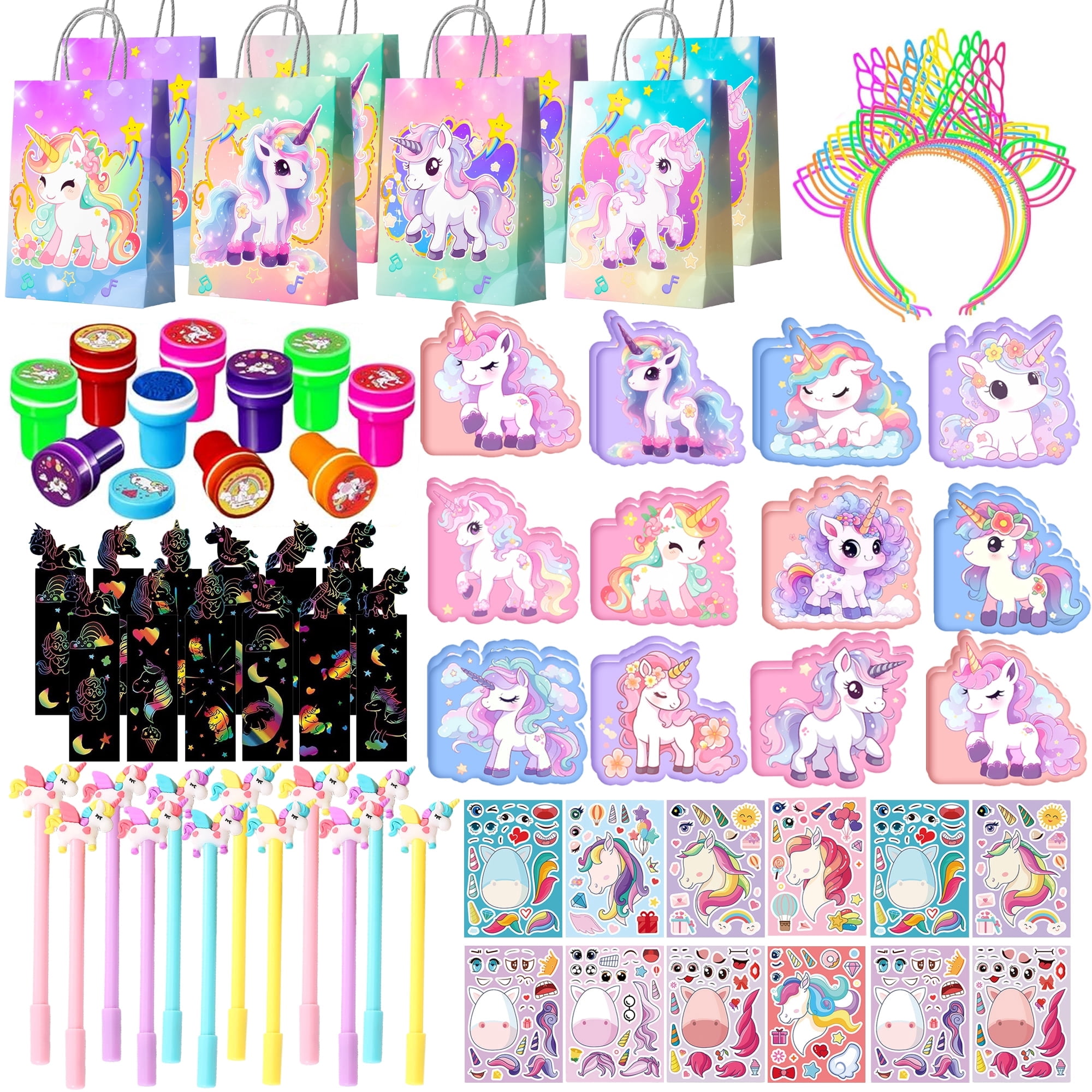 84Pcs Unicorn Birthday Party Favors Set, DIY Unicorn Decor Kit with Stickers, Bags, Pens, Notebooks and Scratch Cards for Birthday Party Supplies