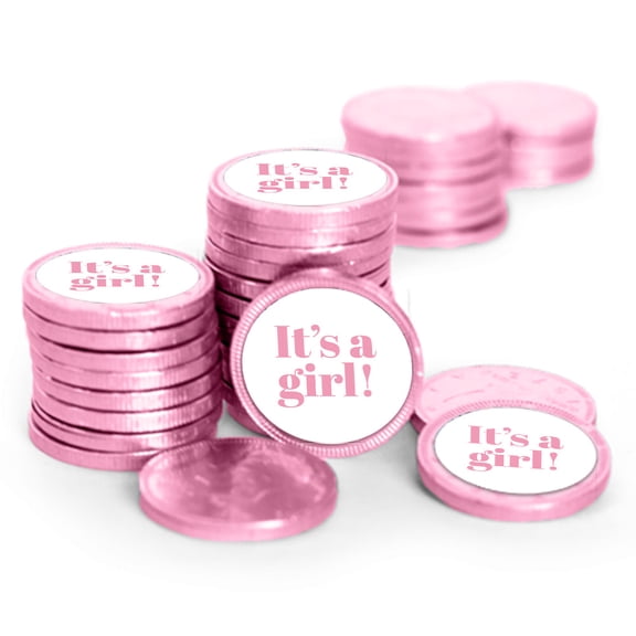 80ct It's a Girl Baby Shower Candy Pink Chocolate Coins Party Favors (80 Pack) - By Just Candy