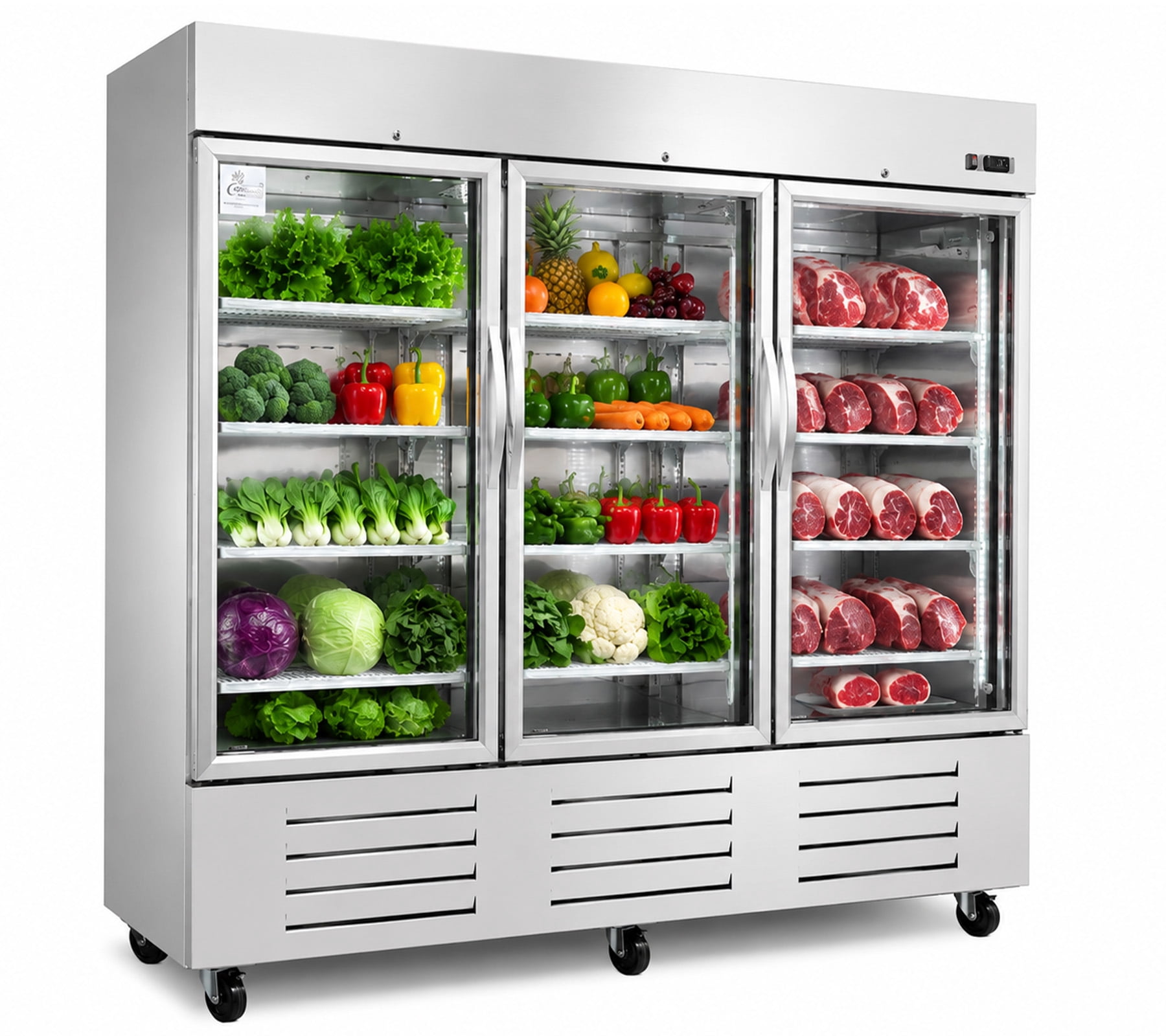 84in. 72 cu. ft. Commercial 3 Glass Door Stainless Steel Refrigerator, Reach-In Merchandiser Cooler, ETL Certified