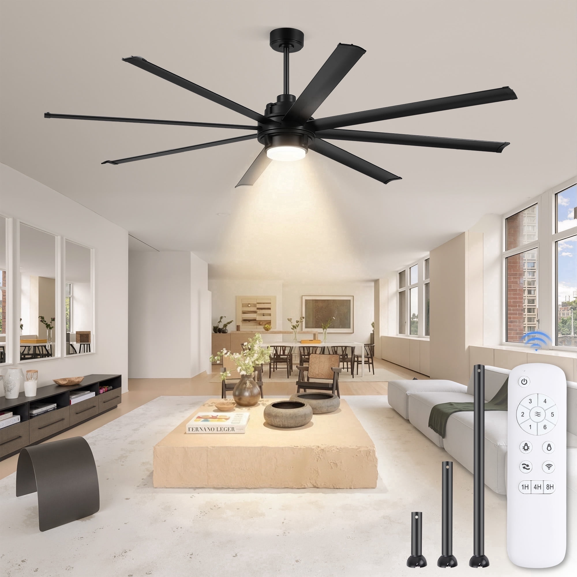 Lokivas 84in Large Ceiling Fan with Light and Remote Control, Reversible DC Motor, Industrial… — $199.99 (49% off)