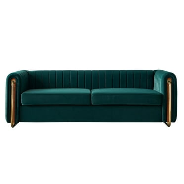 84inch Sofa, Modern Velvet Couch, 3 Seater Sofa with Arms and Golden Metal Legs for Living Room Bedroom and Office, Green