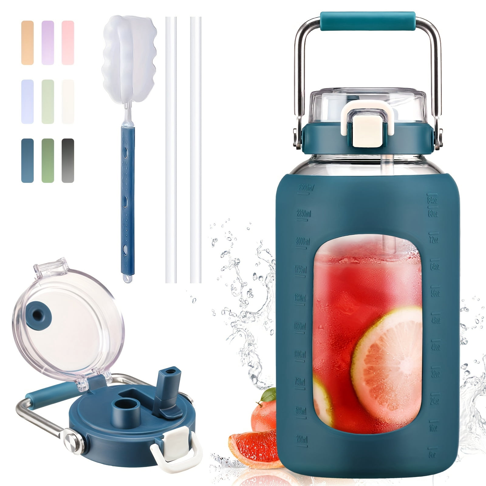 Half Gallon Water Bottle With Fruit Infuser – 84oz BPA-Free, Leak-Proof & Motivational Time Marker