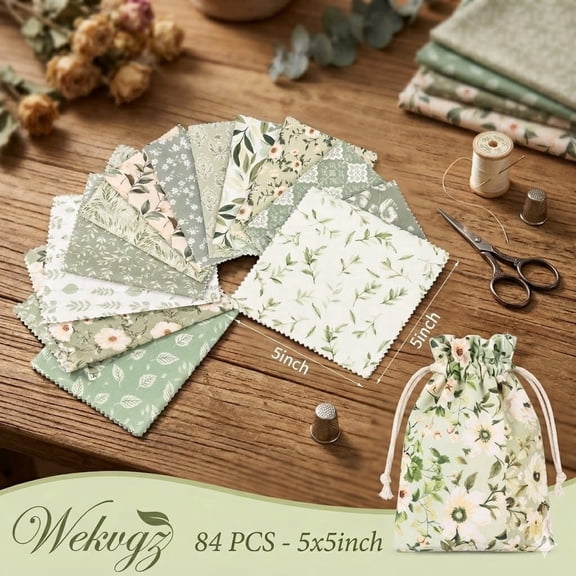 84pcs Cotton Fabric Squares 5x5 inch, Precut Floral Quilting Material Bundle for Patchwork, DIY Crafts, Party Decor and Sewing Projects