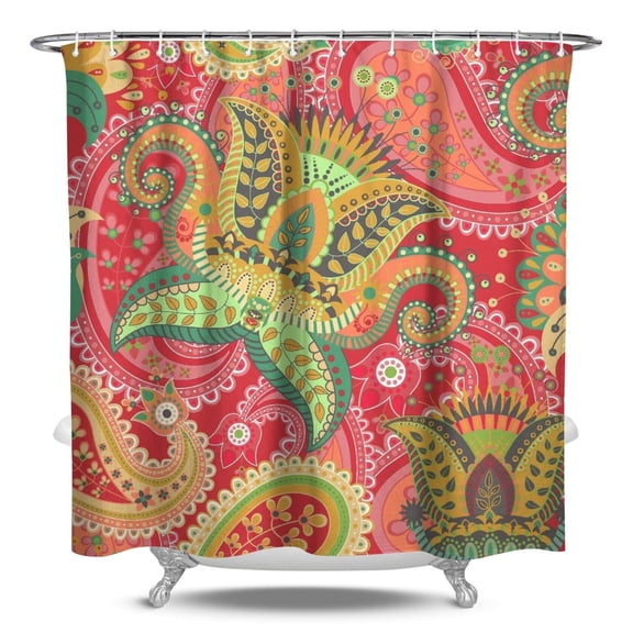 84x72 Inch Chic Paisley Pattern Shower Curtain Vintage Floral Ethnic Design Waterproof Quick Dry Machine Washable