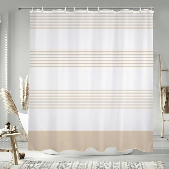 84x72 Inch Vintage Stripe Polyester Shower Curtain Rustic Minimalism Striped Splicing Bath Curtain Boho Farmhouse Long Bathtub Curtain for Women Bathroom Decor Waterproof Fabric with Hooks