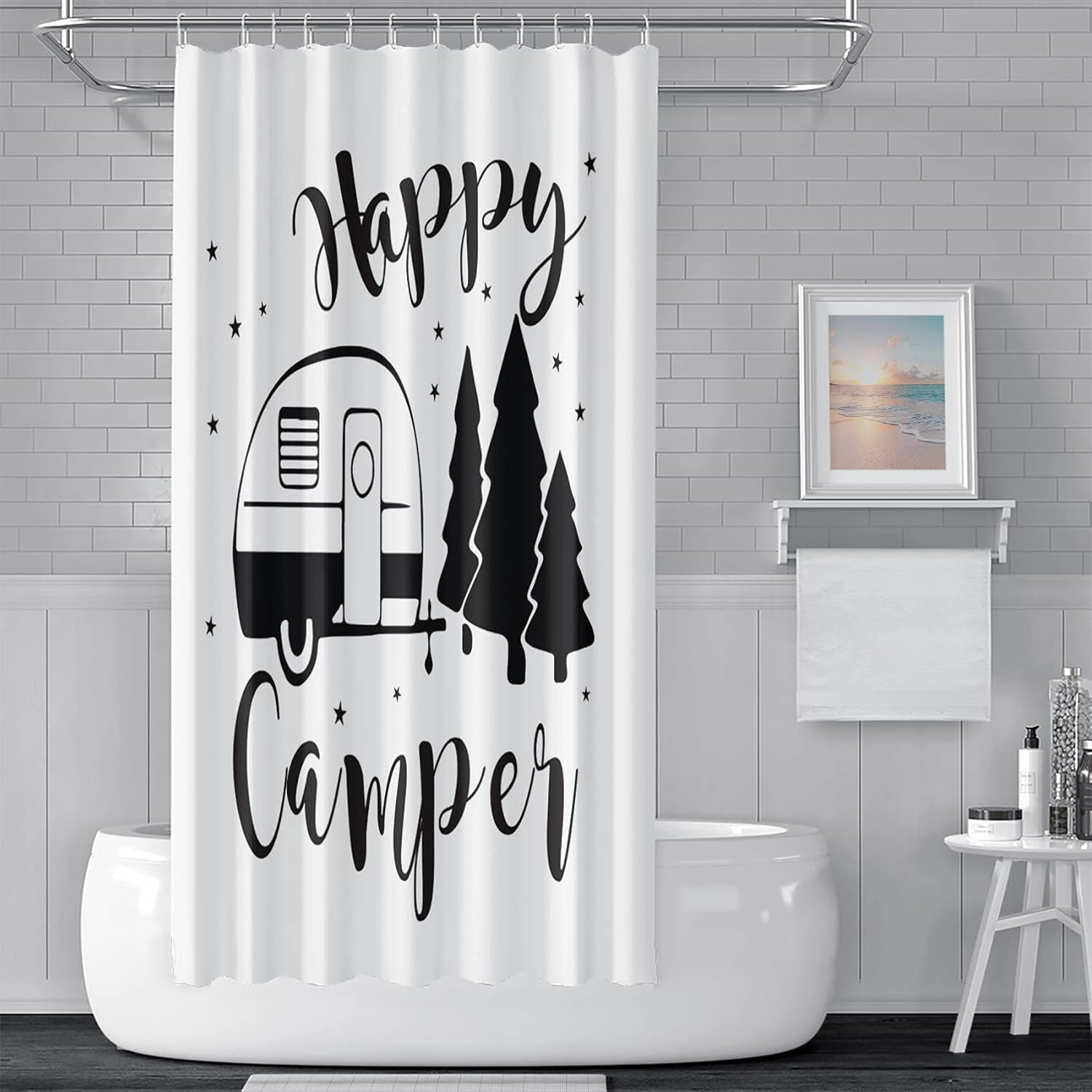 Camper Pattern Print Bathroom Shower Curtain