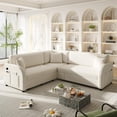thumbnail image 1 of 85.1" L-Shaped Sofa Couch with Pull-Out Bed, Oversize Convertible Sleeper Sofa with Side Pocket & USB Port, Teddy Upholstered Sectional Couches, for Living Room, Apartment, Office, Beige, 1 of 9