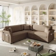 thumbnail image 1 of 85.1" Reversible L-Shaped Pull-Out Sofa Bed with USB Port & Side Pocket, Oversize Teddy Fleece Sectional Sleeper Couch (Left/Right Convertible, Brown), 1 of 8