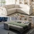 thumbnail image 1 of 85.1'' Sleeper Sofa Bed King Size, Convertible Pull Out Couch, 5-Seater L-Shaped Sectional Couches, Plush Teddy Upholstered Sofa, Side Pockets, USB, 3 Pillows for Living Room, Apartment, Beige, 1 of 10