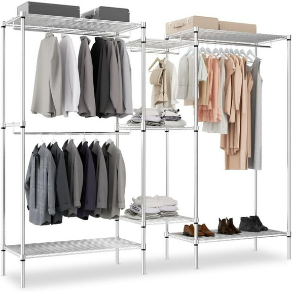 85.5 Inch Tall Free Standing Closet Organizer, Heavy Duty Clothes Garment Rack, Adjustable Shelving Clothing Racks with 4 Hanging Rods, Rust Resistant Freestanding Closet