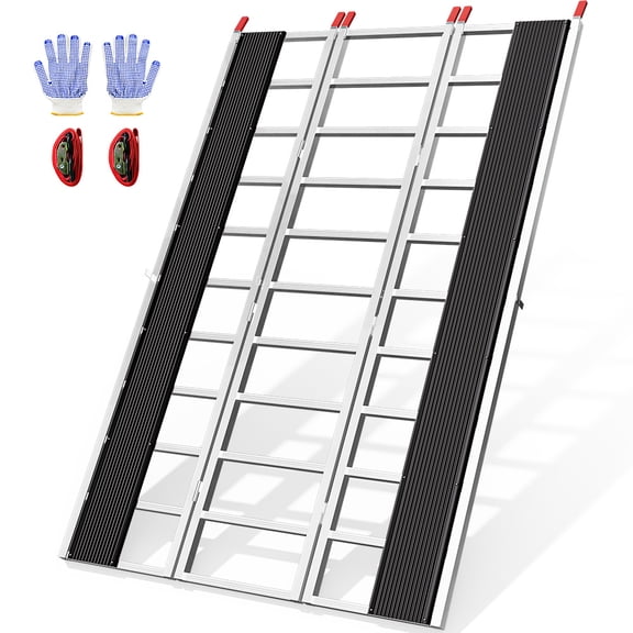 85"54" Tri-Fold Snowmobile Ramp, Aluminum Truck Bed Loading Ramp, 1600 LBS Capacity Anti-Slip Heavy Duty for ATV UTV Motorcycle Lawn Mower