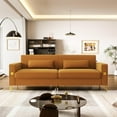 thumbnail image 1 of 85.63'' Mid-Century Modern Orange Velvet Sofa Couch with Metal Gold Legs, 3 Seater Tufted Loveseat Couches with 2 Lumbar Pillows for Living Room and Apartment, 1 of 6