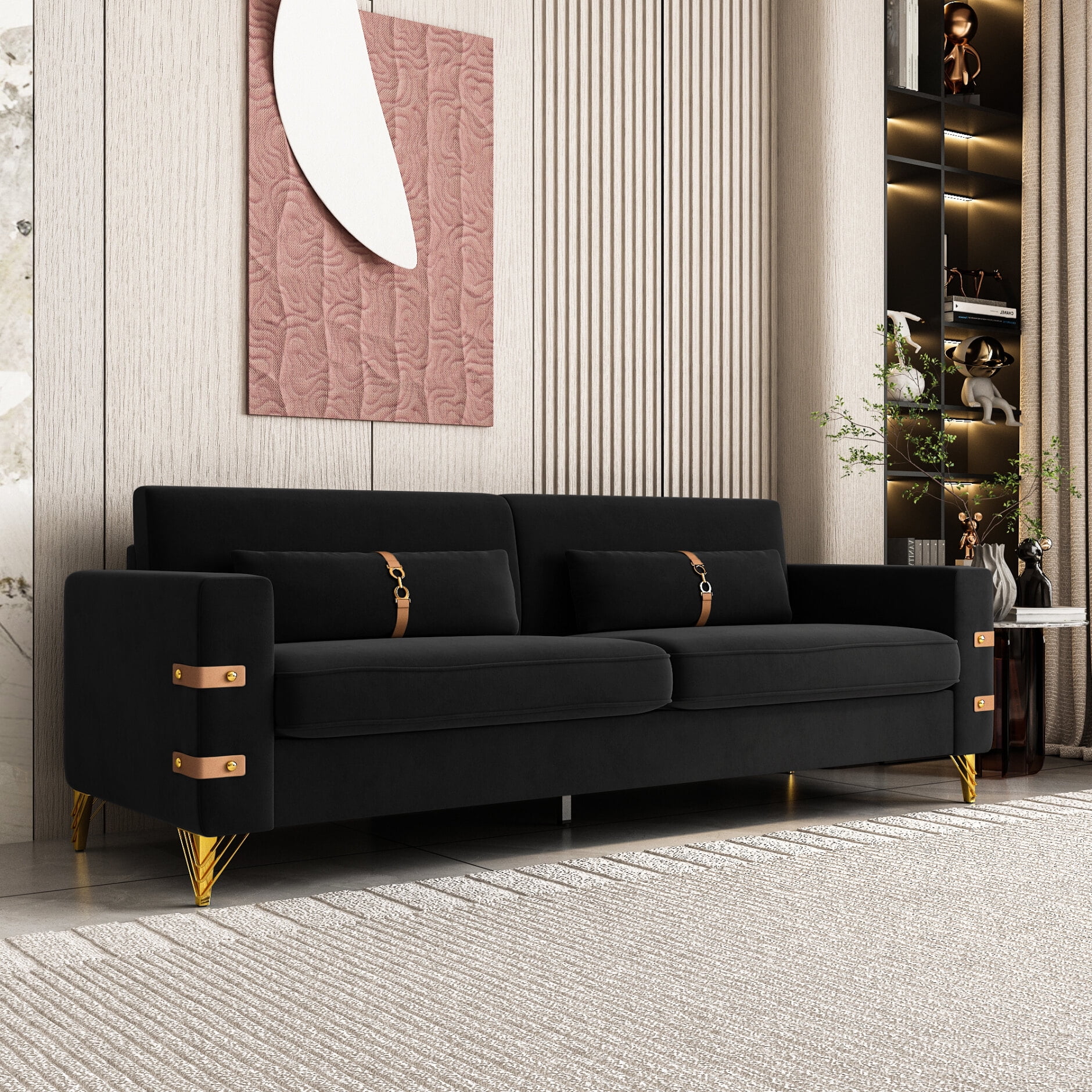 85.63'' Oversized Luxury Sofa, Mid Century Modern Velvet Sofa with 2 ...