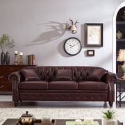 85.8" Living Room Chesterfield Sofa Classic Tufted Design Faux Leather Pu Upholstered Sofa with Storage Burgundy