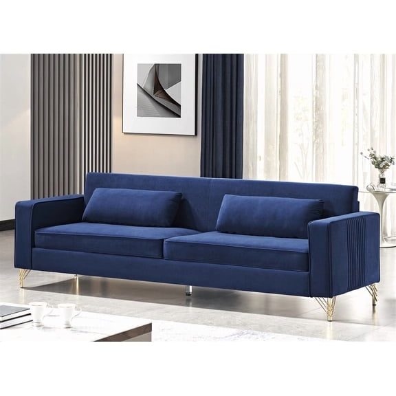 85.8" Velvet 3 Seater Couch for Living Room - Classic Modern with Luxurious Soft Comfort and Easy Maintenance, Blue