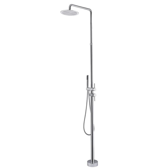 85.82'' H Temperature Controlled Freestanding Outdoor Shower with Detachable Shower Head and Footwash Spout, Polish Chrome