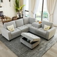 thumbnail image 1 of 85''*85'' Sectional Sofa Set with Storage Ottoman and 2 Cup Holders, L-Shape Corner Sofa with Padded Seat Cushion & Backrest, 5 Seater Modular Sofa Set for Living Room Apartment Office, Light Grey, 1 of 9