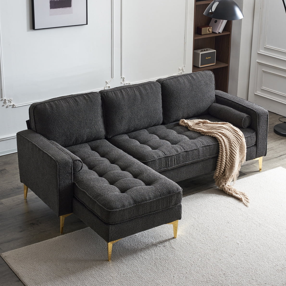 Small sofa with store reversible chaise