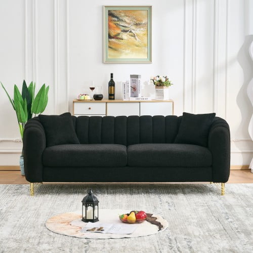 85" Chenille Sofas Couch, Contemporary Sofa with Tufted Design, Modern Accent Couch with Metal Legs for Cozy Living Spaces, Black