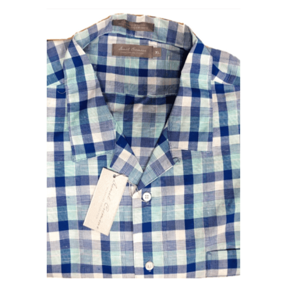 $85 Daniel Cremieux Men's S/Sleeve Plaid Shirt Cotton/Linen Green-Blue size XL