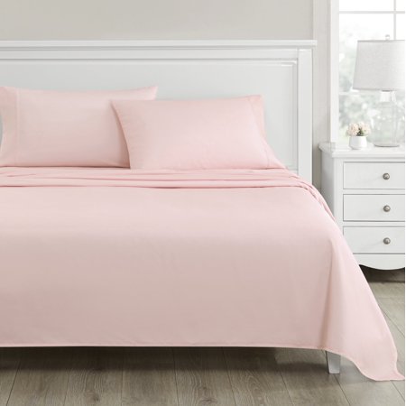 Martha Stewart Everyday Ultra Soft Washed Microfiber Queen College Dorm Sheets, 4 Piece Set, 1 Fitted Sheet, 1 Flat & 2 Pillowcases, Deep Pocket, Durable & Lightweight Queen Bedding, Pink