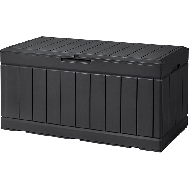 85 Gallon Deck Box, Large Resin Outdoor Storage Box Waterproof, Outside