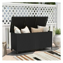 85 Gallon Outdoor Storage Container, Waterproof Deck Box with Wheels - PE Rattan Wicker Storage Cabinet for Patio, Garden, Cushions & Tools, 54" x 22" x 25.5", Brown/Black