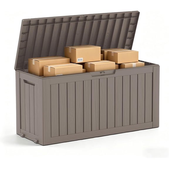 85 Gallon Package Delivery Boxes Outside Secure Waterproof Resin UV Resistant Lockable Mail Parcel Drop Mailbox Storage Deck Box for Outdoor Porch Patio Grey