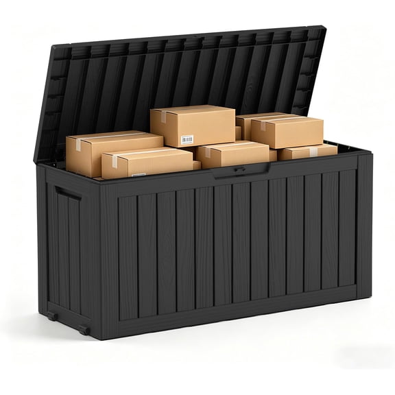 85 Gallon Package Delivery Boxes Outside Secure Waterproof Resin UV Resistant Lockable Mail Parcel Drop Mailbox Storage Deck Box for Outdoor Porch Patio Black