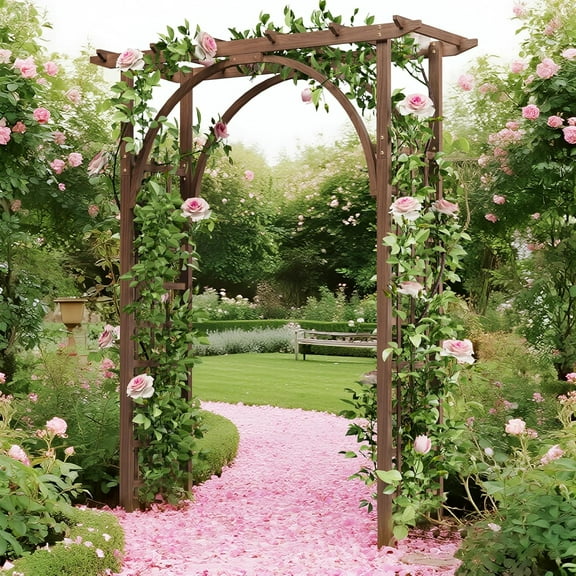 85" Garden Arbor Trellis - Climbing Arch & Wedding Ceremony Frame for Backyard, Patio - Easy Assembly Solid Wood, Brown